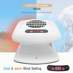 Oubrelu top controls closeup showing warm and cool buttons for versatile drying