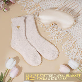 Oufrenn fuzzy socks and silk eye mask pairing that provides warmth and restful comfort