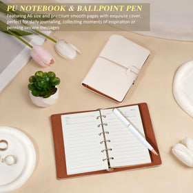 Oufrenn PU notebook pen and decorative rose accent arranged to show thoughtful stationery gift