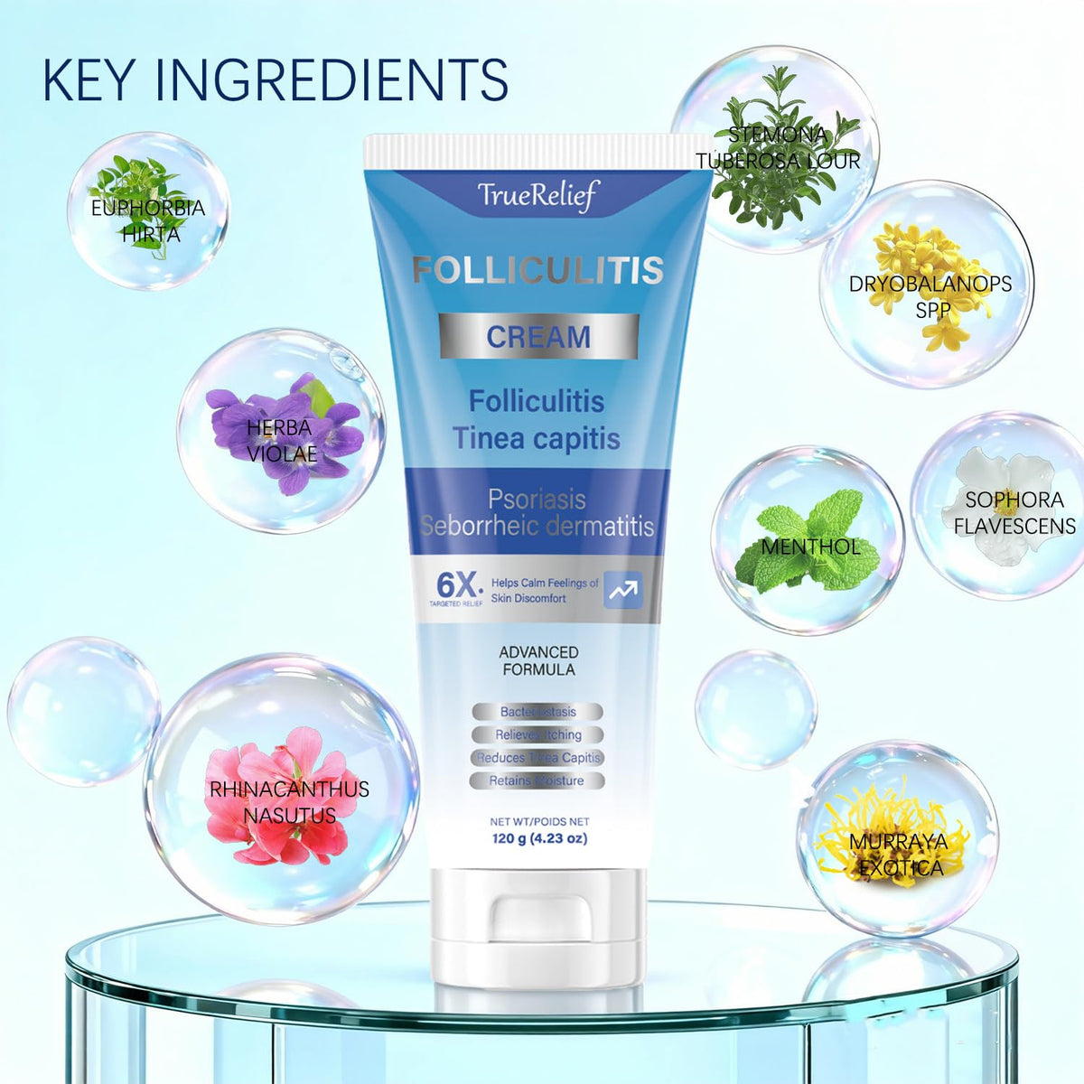 OUHENGTEK cream texture spread on surface showing lightweight, non-greasy finish
