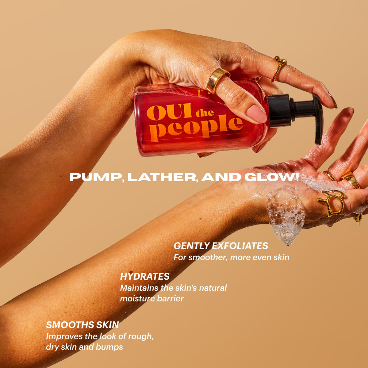 OUI the People label close-up highlighting AHA ingredients for smoother skin