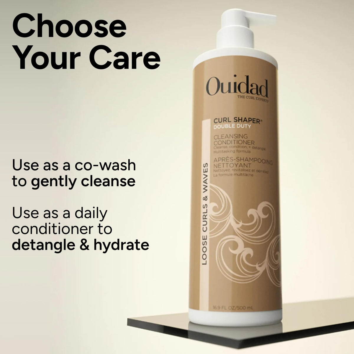 Ouidad application in wet hair demonstrating gentle cleansing and detangling