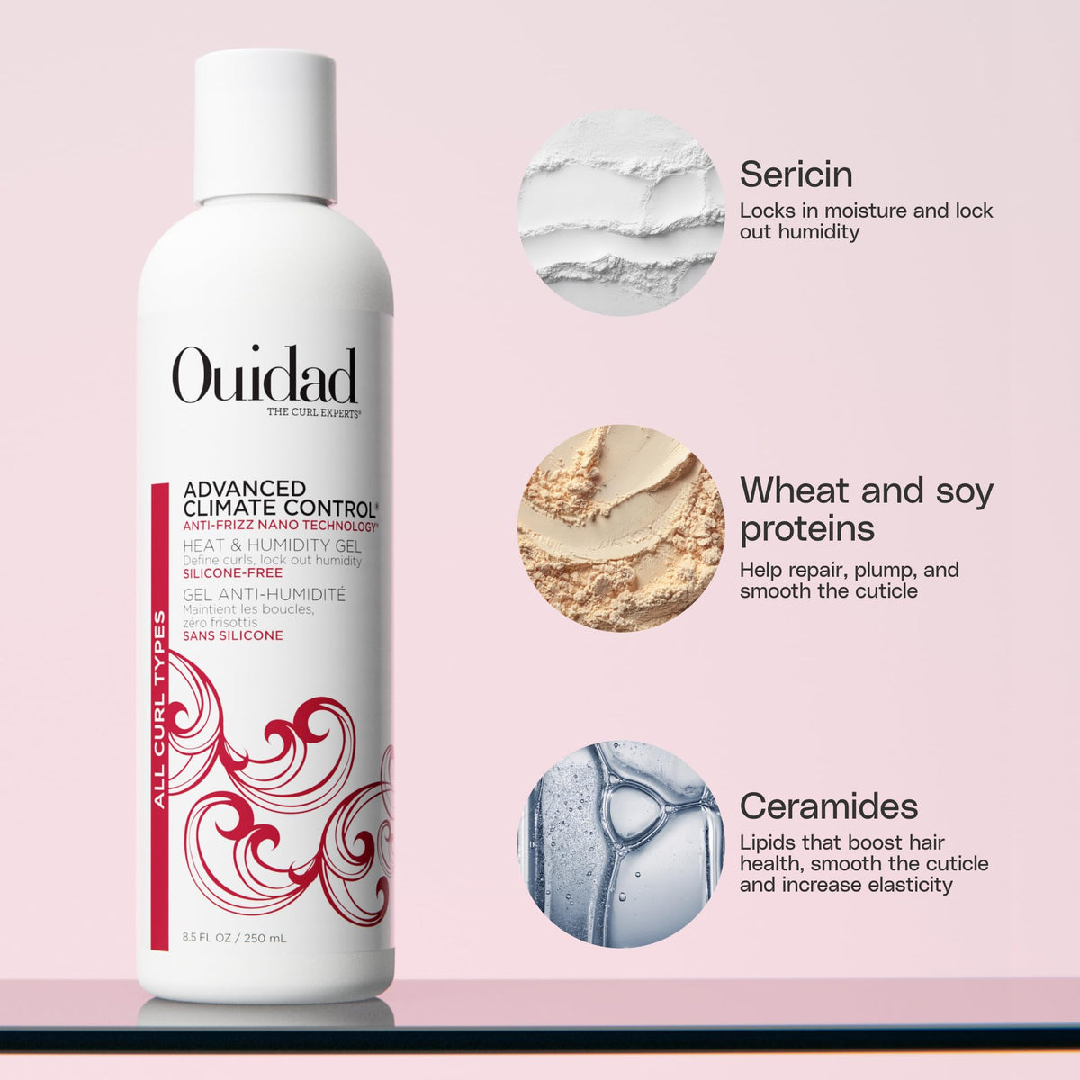 Ouidad gel texture close‑up demonstrating lightweight, nonsticky formula