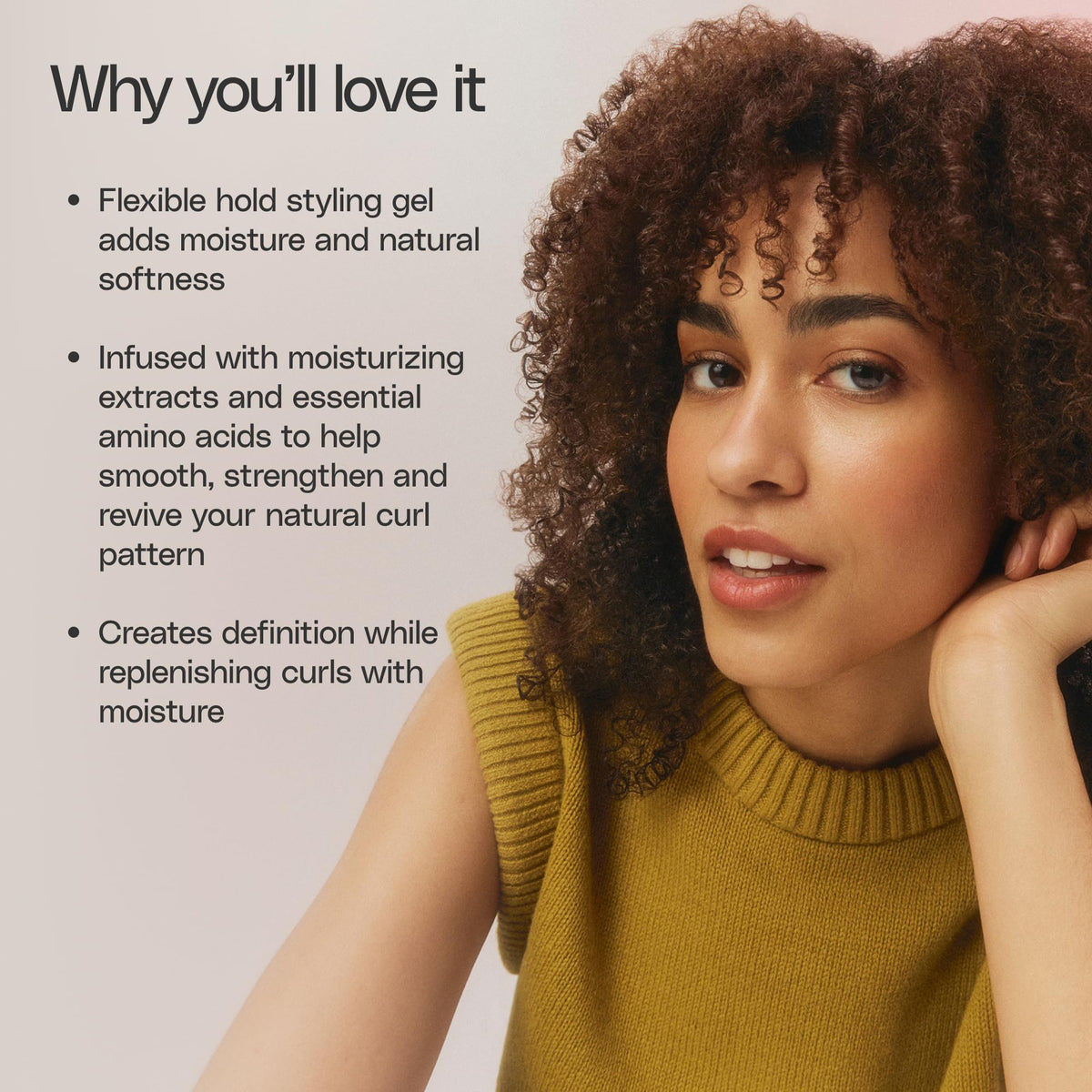 Applying Ouidad gel to wet curls demonstrating scrunch technique for defined, bouncy results