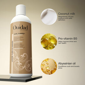 Ouidad pump and cap detail highlighting easy dispensing and convenient use