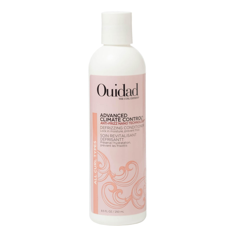 Ouidad front label of 8.5 oz bottle showing product name and benefits