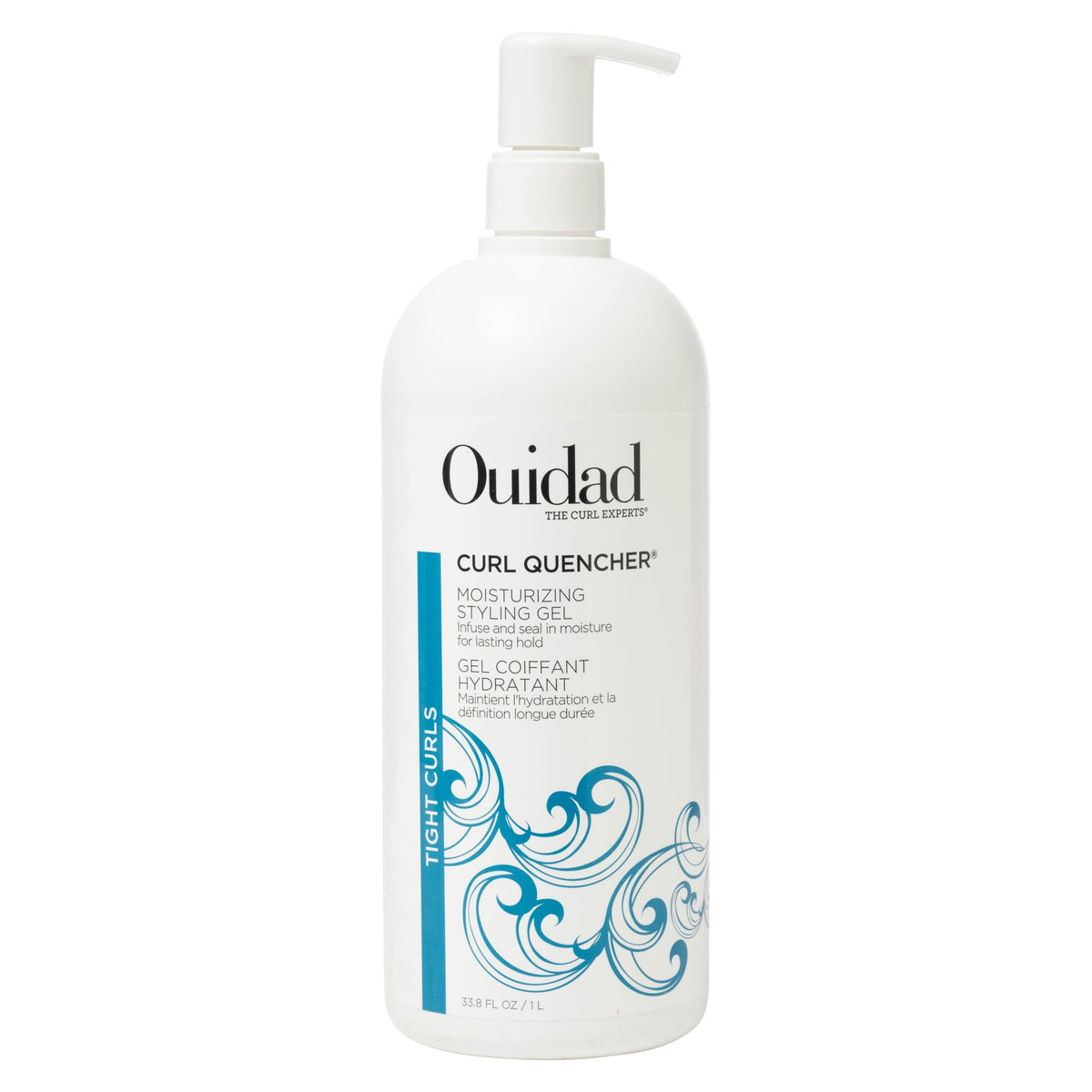 Ouidad front packaging of Curl Quencher 33.8 fl oz shows product and benefits