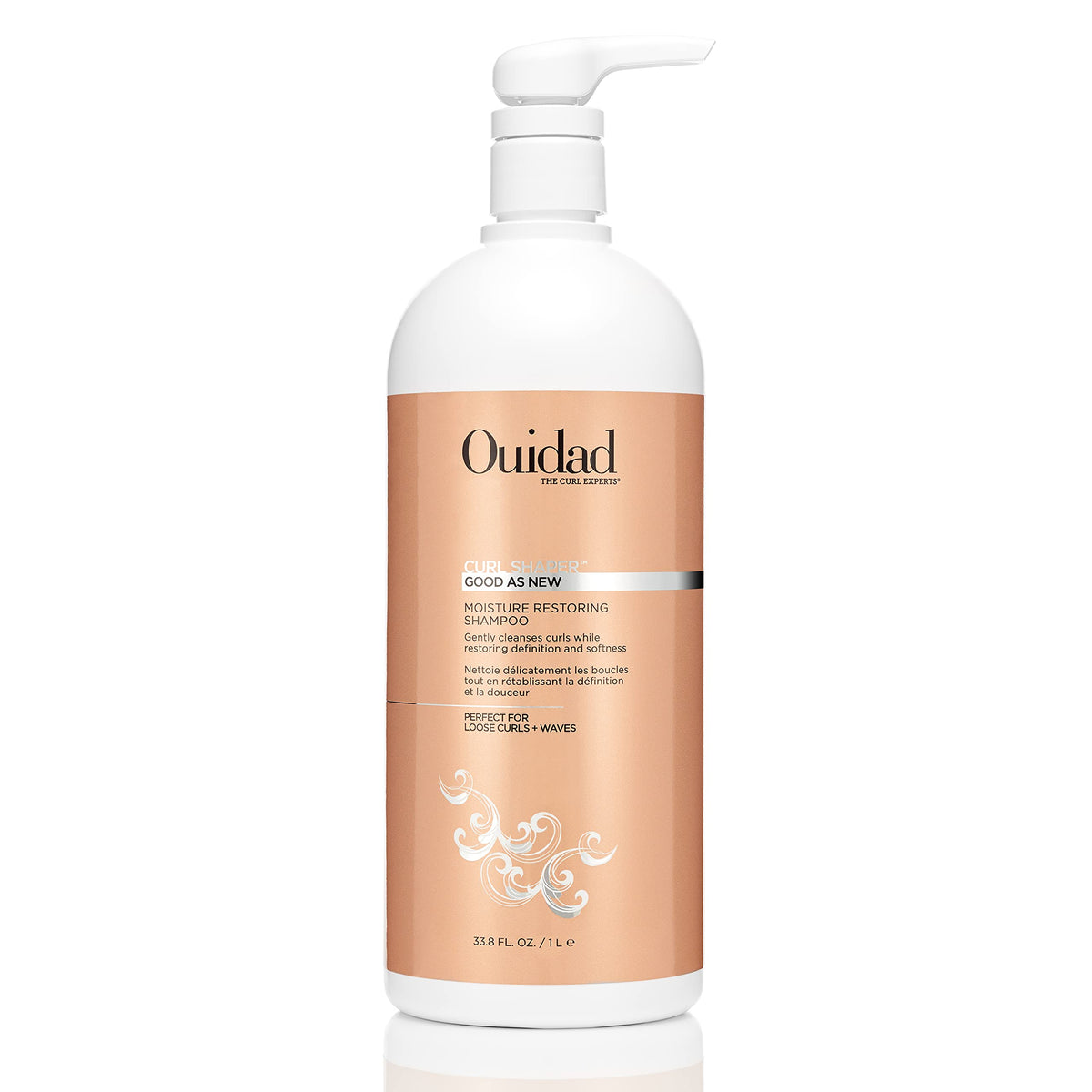 Ouidad front packaging of Curl Shaper 33.8 fl oz showing label and pump for easy dispensing