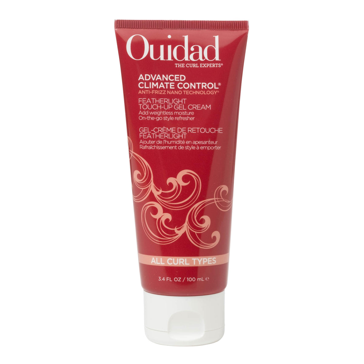 Ouidad front packaging of Featherlight Touch-Up Gel Cream shows size and branding benefit travel-ready