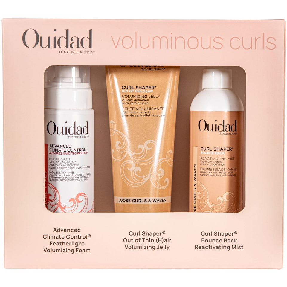 Ouidad front packaging showing the voluminous curls bundle benefits