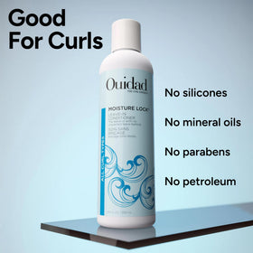 Ouidad on bathroom shelf in lifestyle setting to show daily curl-care routine