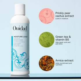 Ouidad pump and label close-up showing ingredients and clear directions for confident use