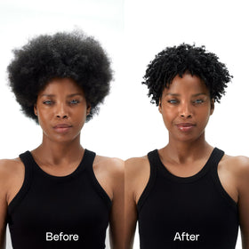 Ouidad oil being applied to curly hair to reduce frizz and add shine
