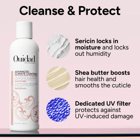 Ouidad shampoo texture on hand illustrating gentle lather and easy spread