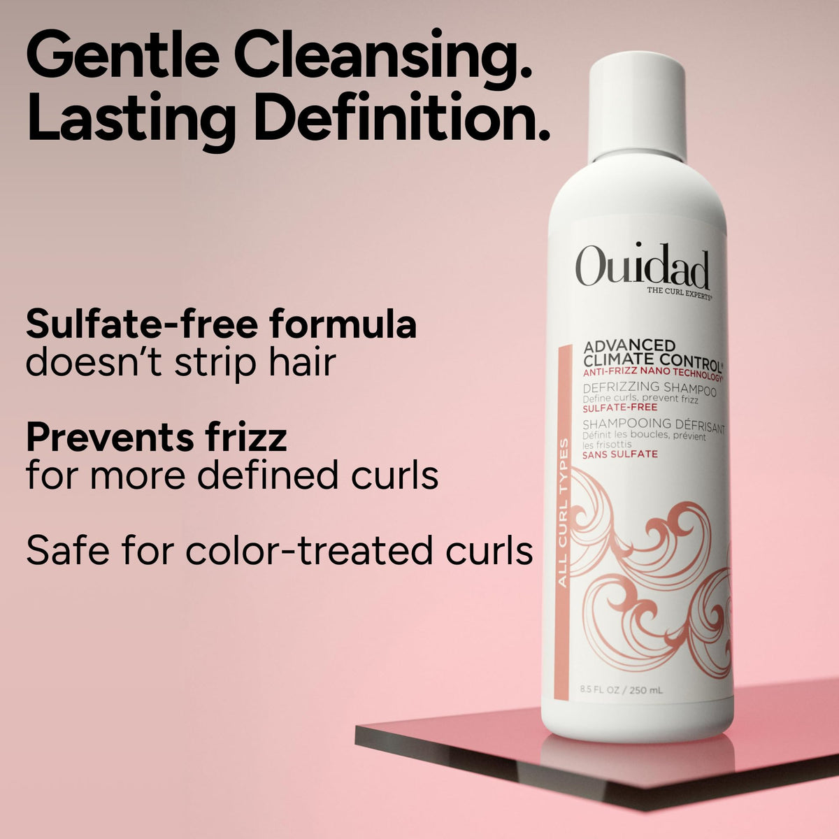 Ouidad shampoo lather on curly hair demonstrating effective gentle cleansing
