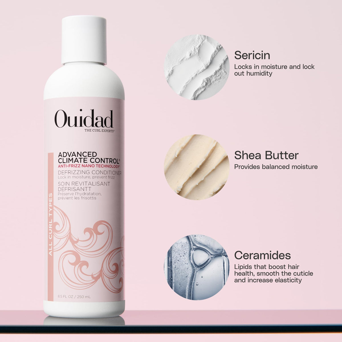 Ouidad creamy conditioner texture close-up showing rich hydration and smooth slip benefit
