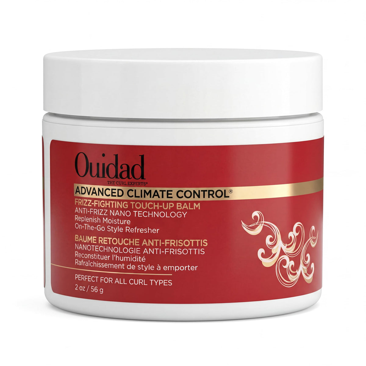 Ouidad touch-up balm front packaging showing compact travel benefit