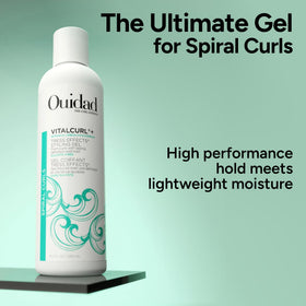 Ouidad gel placed on bathroom counter during styling showing real-life routine benefit