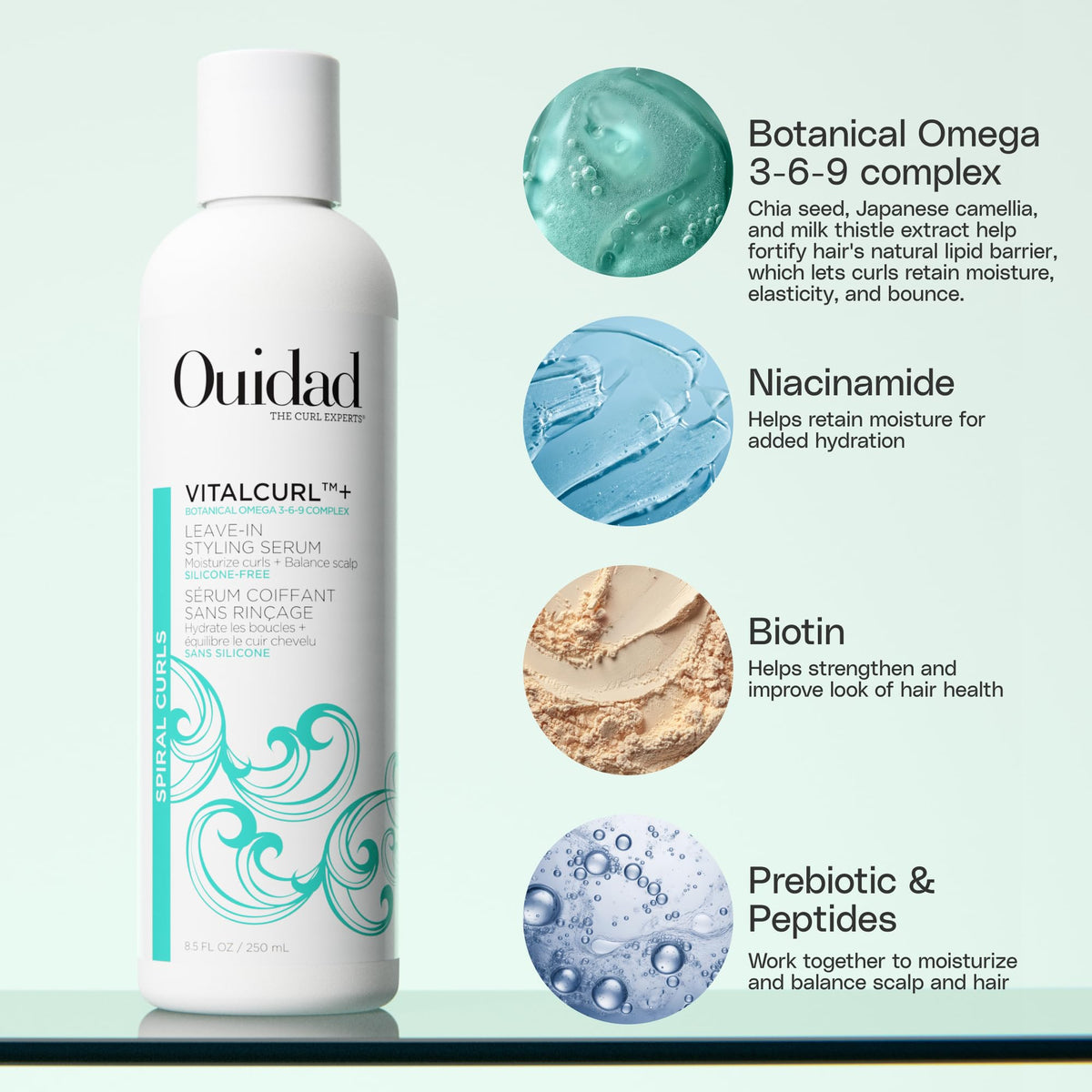 Ouidad gel texture close-up displaying lightweight consistency and non-greasy finish