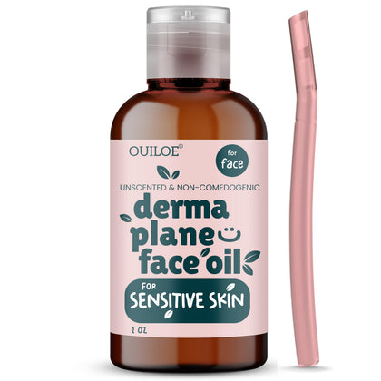 Ouiloe front packaging of dermaplane kit showing contents and benefits