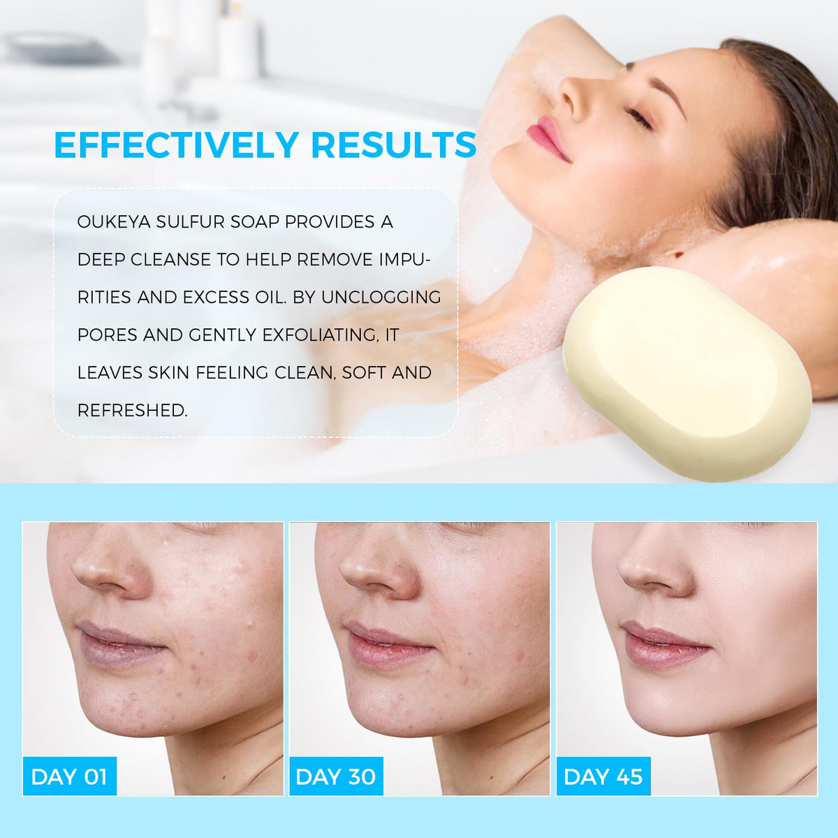 OUKEYA lathered soap in hand demonstrating easy cleansing