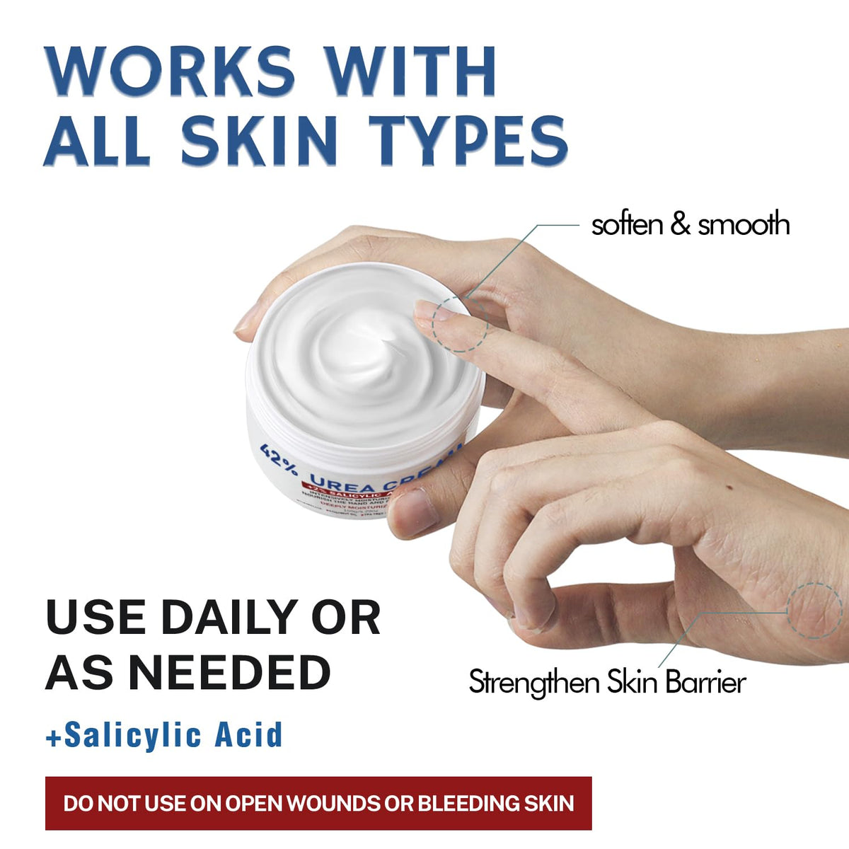 OUKEYA close-up ingredients label highlighting urea and salicylic acid benefits