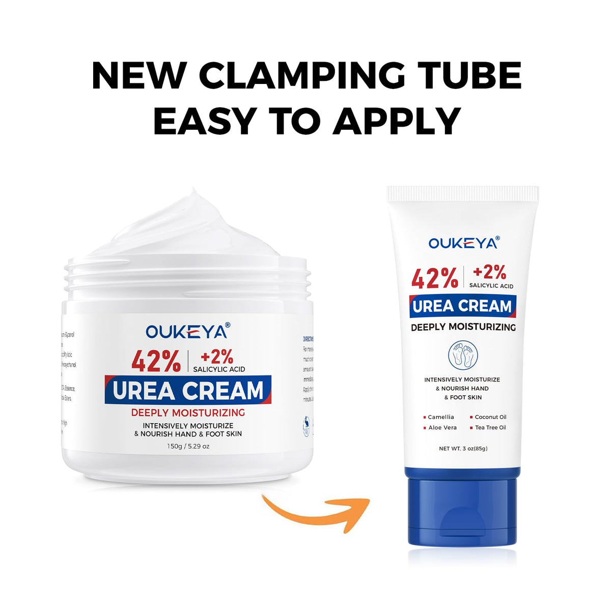 OUKEYA cream applied to heel demonstrating targeted softening and smoothing benefit