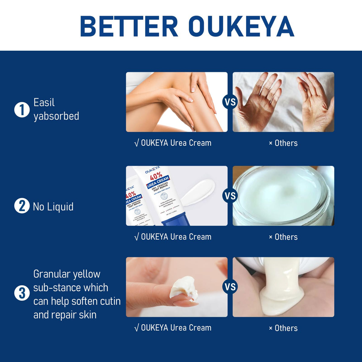 OUKEYA hand application lifestyle image showing quick absorption and smoother hands