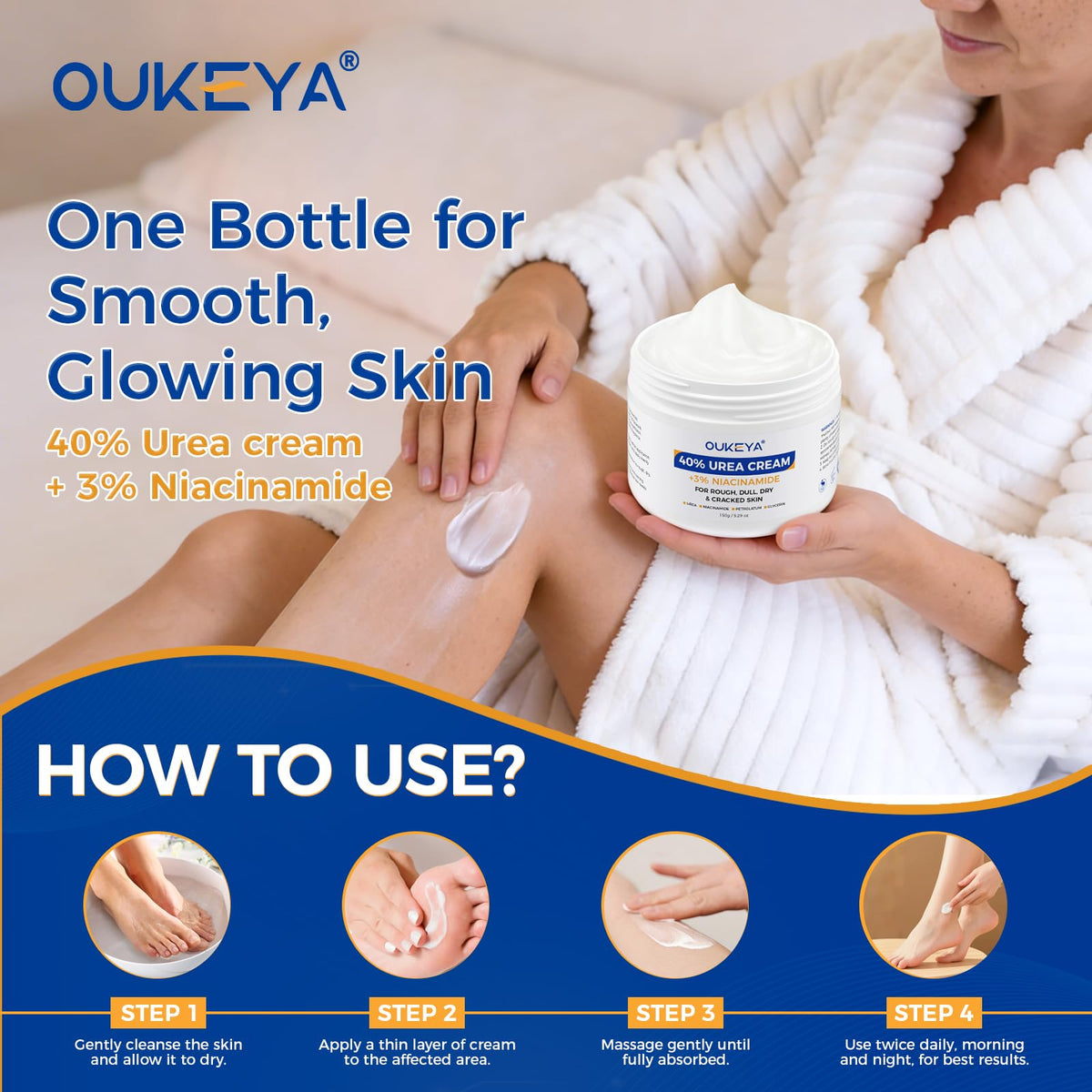 OUKEYA jar held in hand to show 5.29oz size and travel-friendly scale