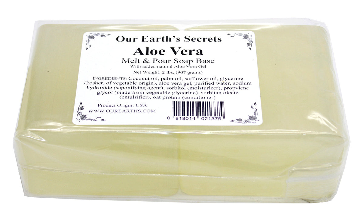 Our Earth's Secrets melted aloe vera soap texture close-up demonstrating smooth pourability