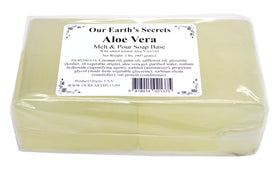 Our Earth's Secrets melted aloe vera soap texture close-up demonstrating smooth pourability