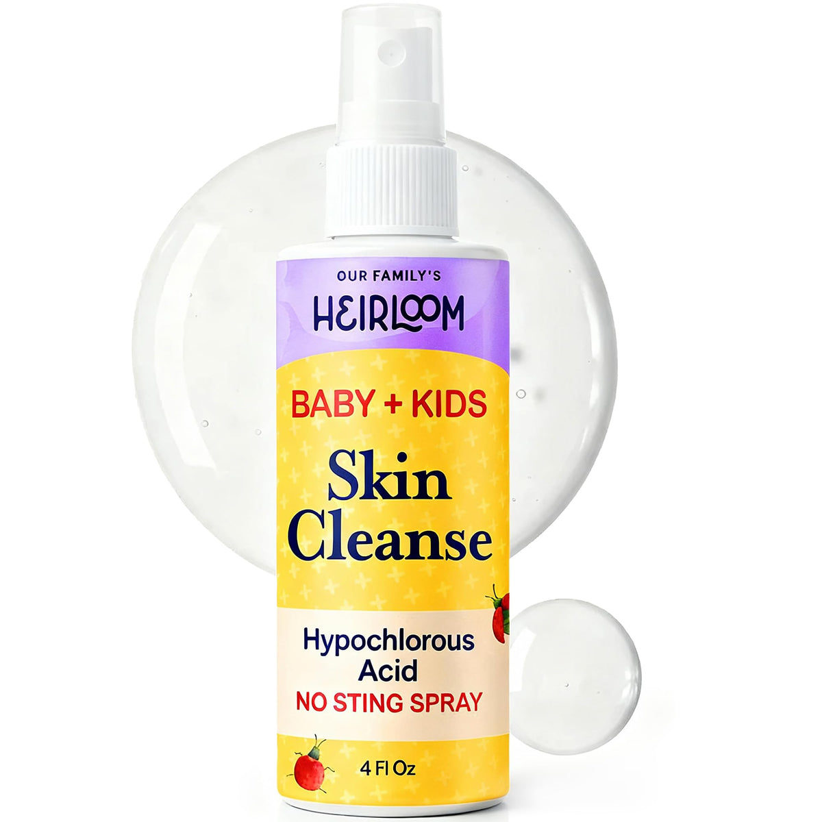 Our Family's Heirloom front label showing 4 oz bottle and gentle formula benefits