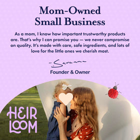 Our Family's Heirloom label ingredients detail highlighting hypoallergenic formulation