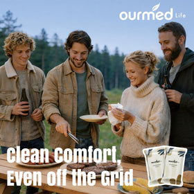 ourmed life expanded towel flat to show soft lint-free texture and coverage