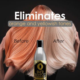 OURO shampoo lather close-up on blonde hair, demonstrating gentle cleansing advantage