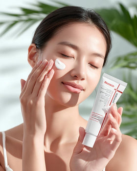 OUSHANG jar on vanity lifestyle shot conveying daily use and revitalized skin