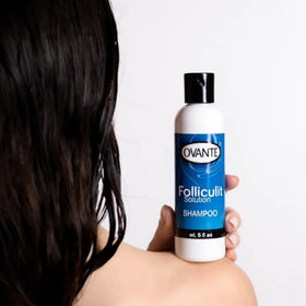 OVANTE shampoo texture and lather close-up showing gentle foam for effective cleansing