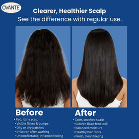 OVANTE shampoo in shower use with hands massaging scalp demonstrating application technique