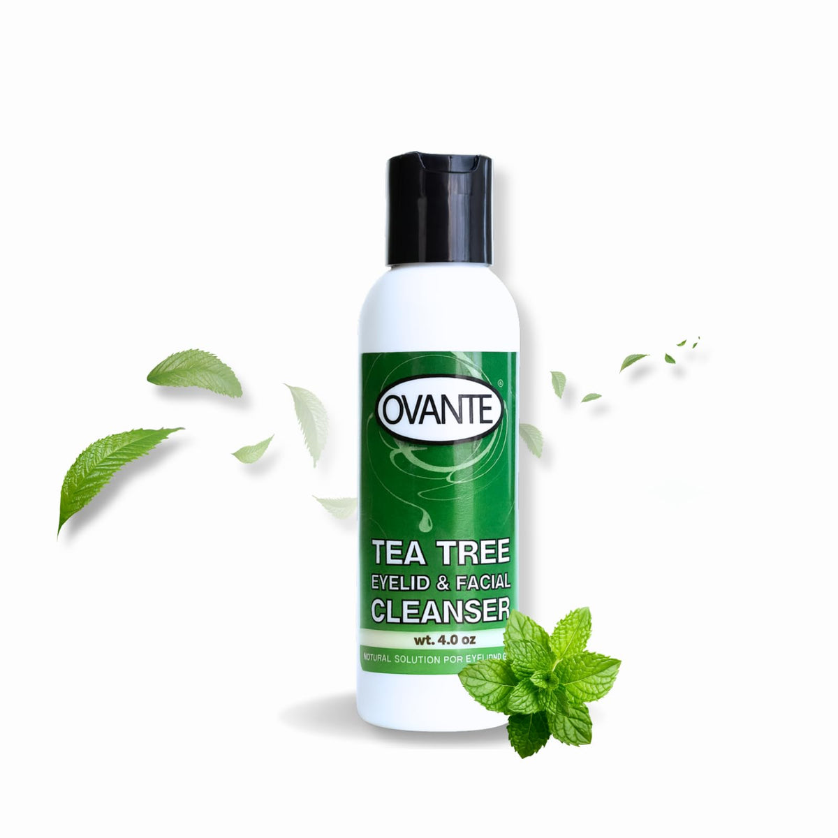 OVANTE ingredients list label focusing on tea tree and natural extracts benefit