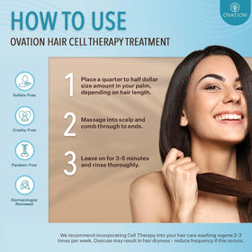 Ovation Hair application at scalp demonstrating targeted delivery for reduced breakage benefit