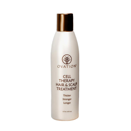 Ovation Hair front packaging showing treatment bottle and benefits