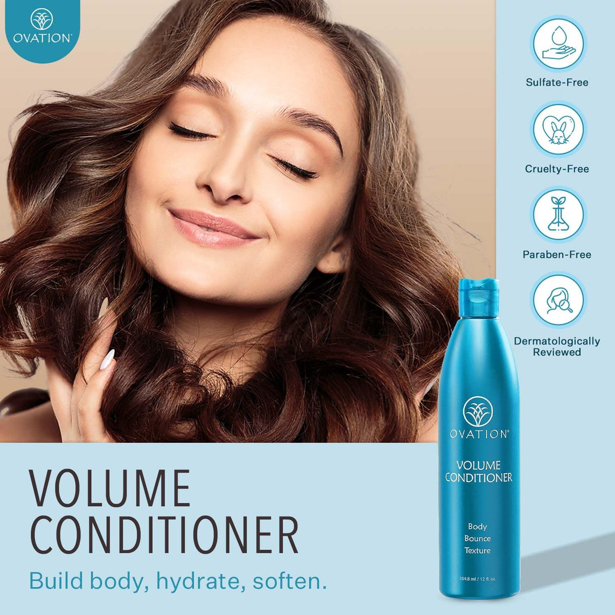 Ovation Hair creamy conditioner texture close-up showing lightweight absorption