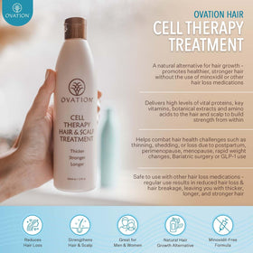 Ovation Hair texture on pump showing creamy treatment consistency for even coverage benefit