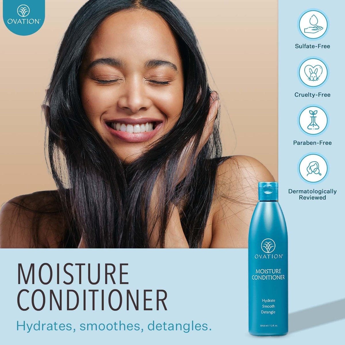 Ovation Moisture Conditioner creamy texture closeup highlighting smooth application benefit