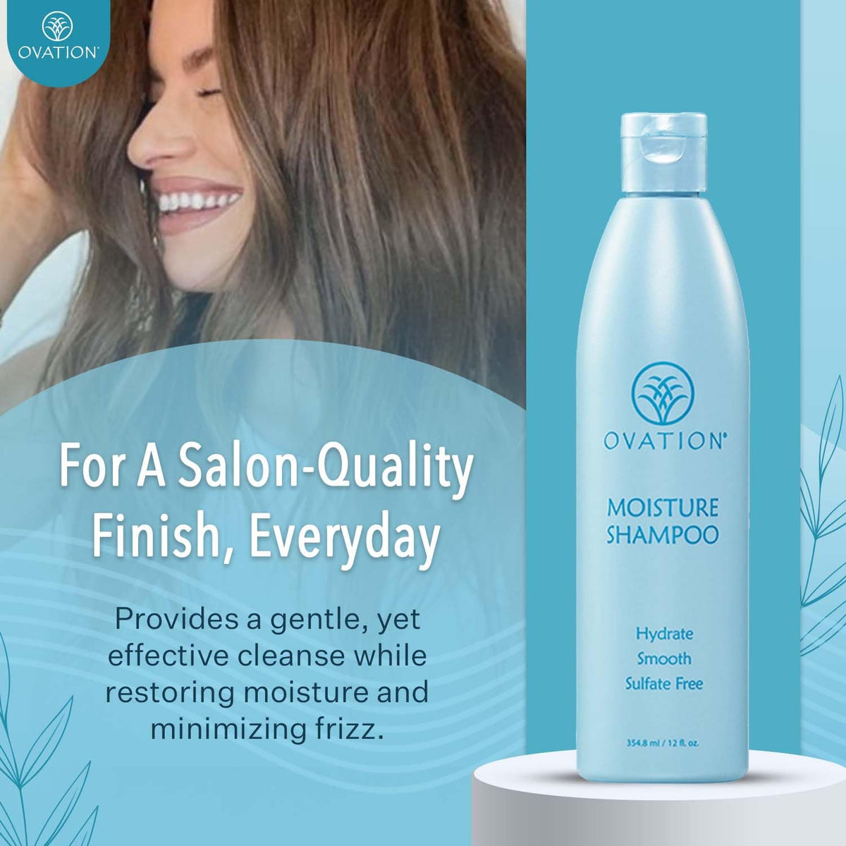 creamy texture swatch of Ovation Moisture Shampoo showing hydrating consistency for softer hair