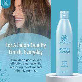 creamy texture swatch of Ovation Moisture Shampoo showing hydrating consistency for softer hair