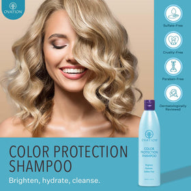 Ovation Hair 12 oz bottle with pump beside common household items for scale