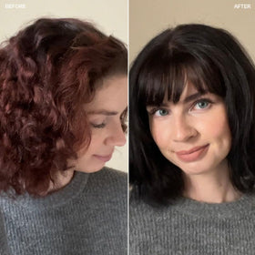 oVertone before and after hair photo showing richer brown tone