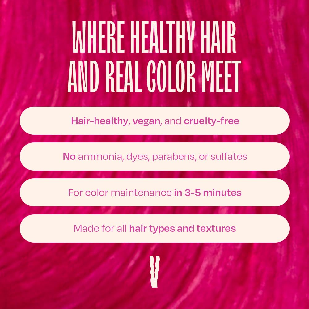 oVertone before and after hair comparison demonstrating refreshed magenta tones
