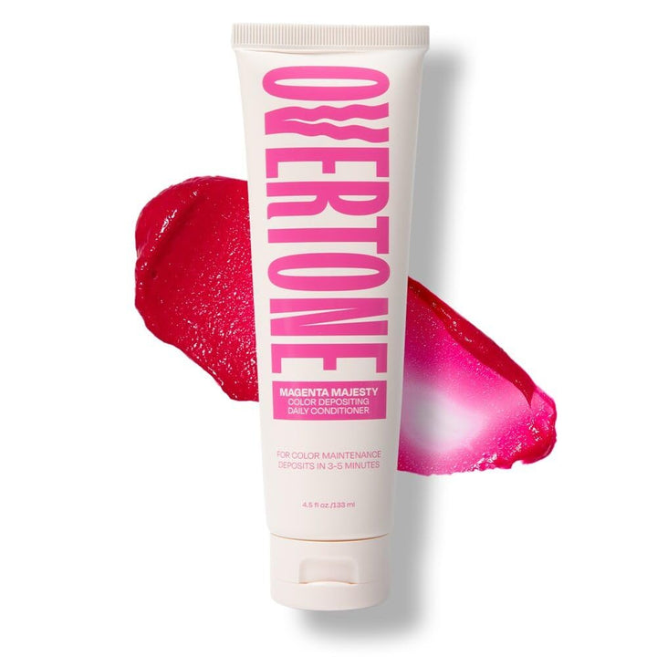 oVertone bottle front view showing vibrant magenta packaging and product name benefit refreshes color